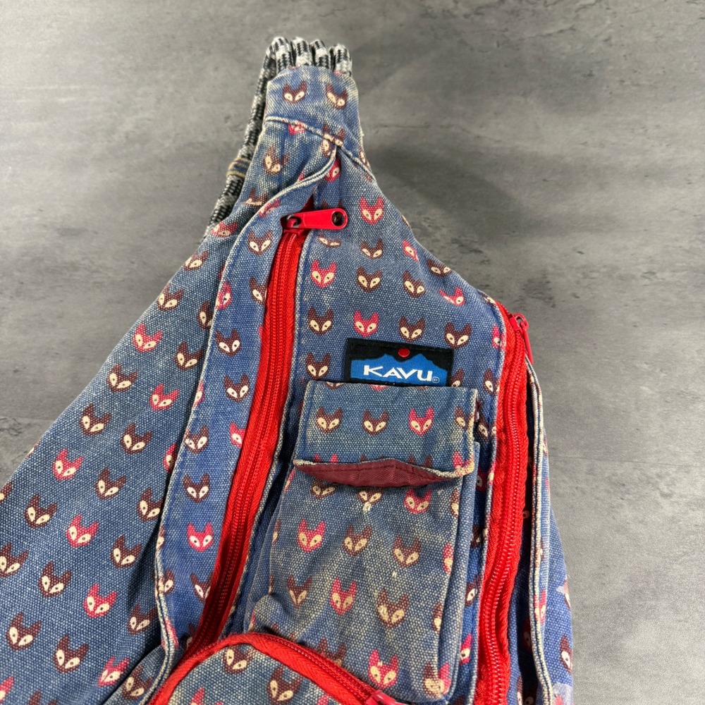 Kavu Rope Bag Women OS Blue Fox Print Limited Edition Sling Backpack Canvas - Picture 2 of 7